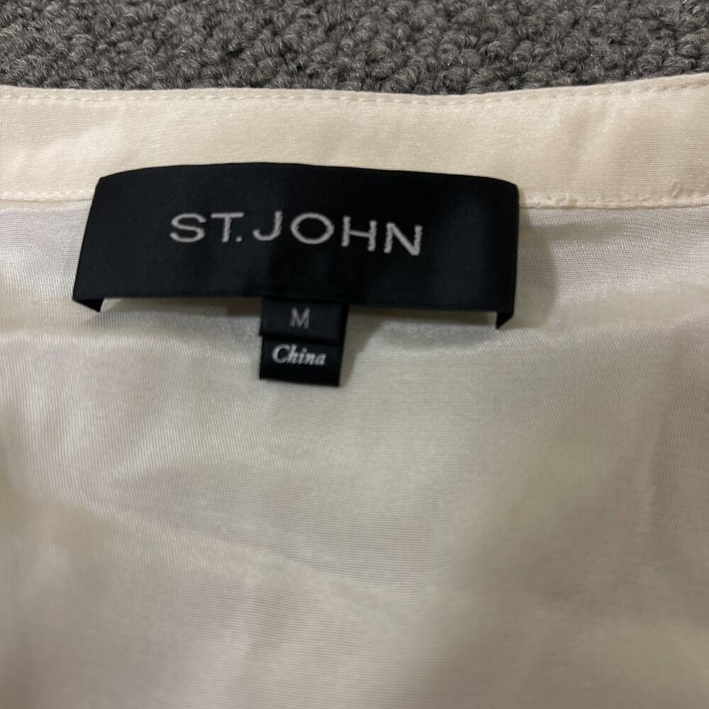 St. John Wool Silk Blend Cardigan Sweater Womens Medium M Cream - Picture 2 of 9